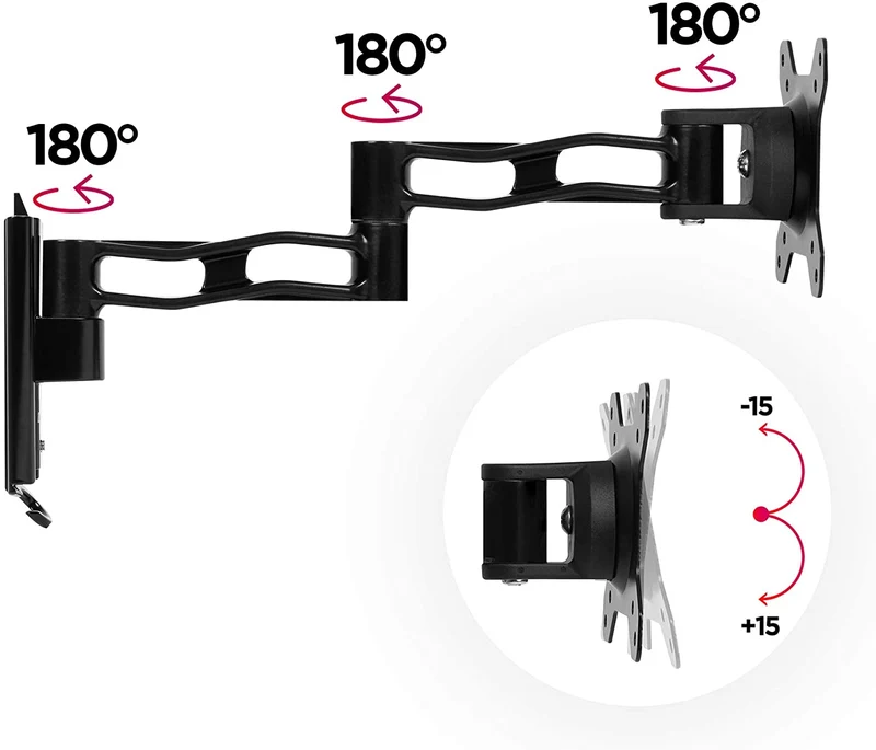 Duronic DM35W1X3 Supporto monitor da parete | Per schermi da 13 a 30 pollici | Inclinazione regolabile | Capacità 20 kg |VESA 70 100 | Supporto ergonomico murale | Con ganci gestione cavi | Universale