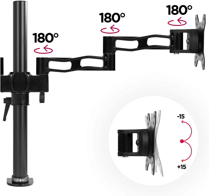 Duronic DM352 BK Supporto Monitor doppio per 2 schermi da 13-27 pollici, Braccio monitor PC ergonomico fino 8kg, VESA 75/100mm, regolabile altezza inclinazione girevole, per ufficio casa scuola, nero