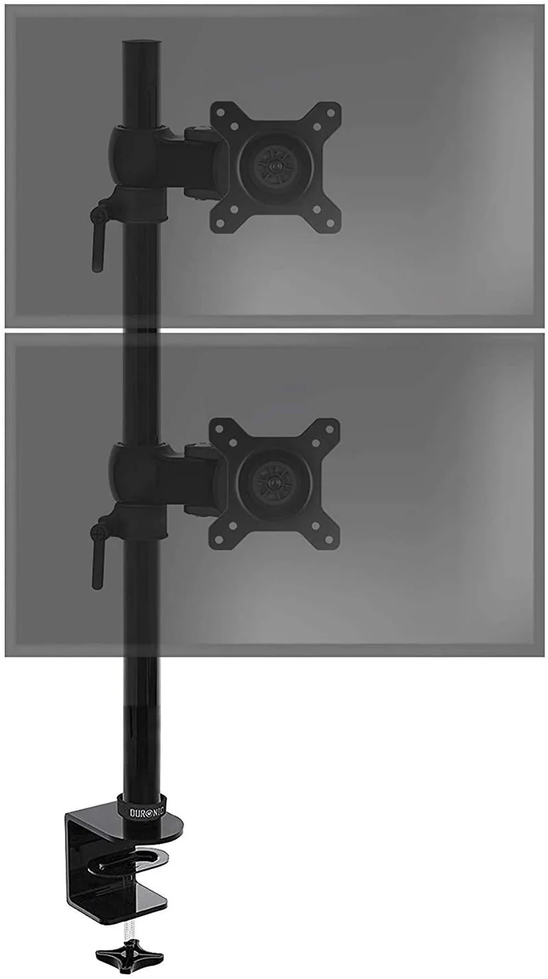 Duronic DM35V2X1 Supporto Monitor doppio per 2 schermi da 13-27 pollici, Braccio monitor PC ergonomico fino 8kg, VESA 75/100mm, regolabile altezza inclinazione girevole, per ufficio casa scuola, nero