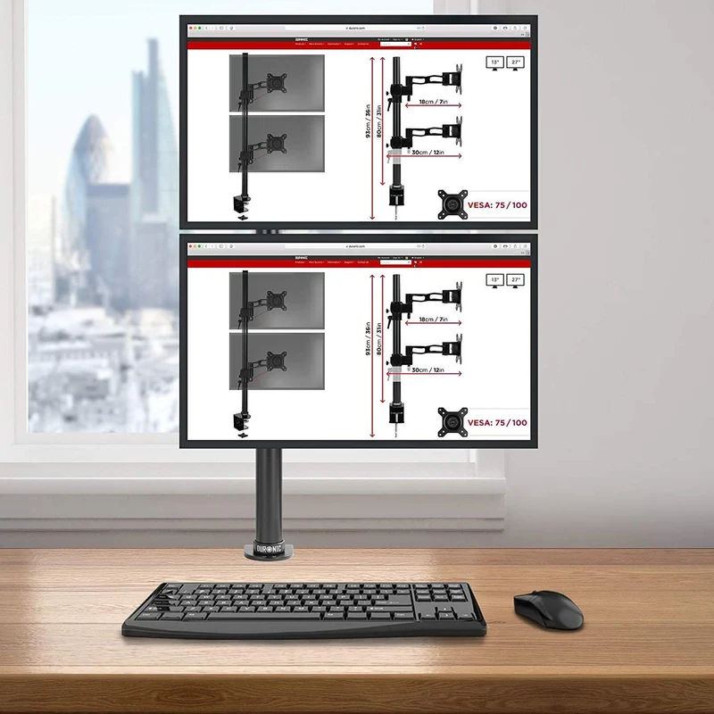 Duronic DM35V2X1 Supporto Monitor doppio per 2 schermi da 13-27 pollici, Braccio monitor PC ergonomico fino 8kg, VESA 75/100mm, regolabile altezza inclinazione girevole, per ufficio casa scuola, nero