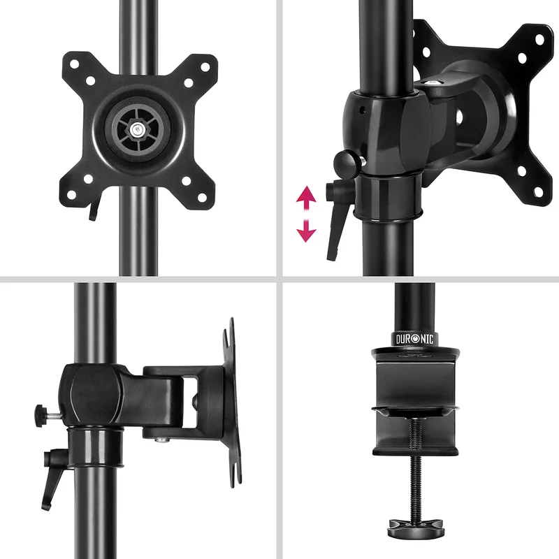 Duronic DM35V2X1 Supporto Monitor doppio per 2 schermi da 13-27 pollici, Braccio monitor PC ergonomico fino 8kg, VESA 75/100mm, regolabile altezza inclinazione girevole, per ufficio casa scuola, nero