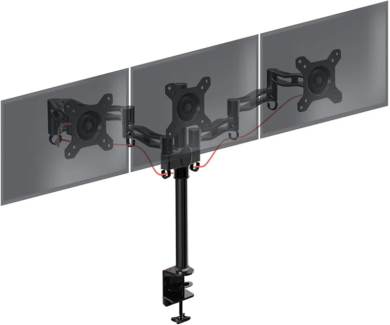 Duronic DM353 BK Braccio per 3 monitor da 13 a 22 pollici | Supporto schermi doppio | Inclinazione e altezza regolabile | VESA 75 100 | Supporto monitor ergonomico doppio articolato per PC nero