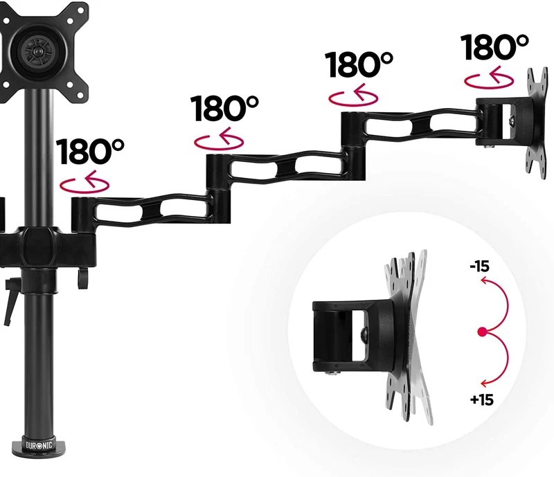 Duronic DM353 BK Braccio per 3 monitor da 13 a 22 pollici | Supporto schermi doppio | Inclinazione e altezza regolabile | VESA 75 100 | Supporto monitor ergonomico doppio articolato per PC nero