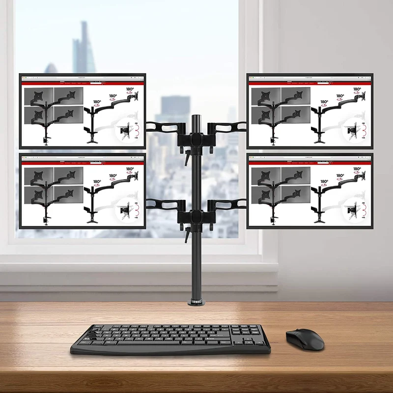 Duronic DM354 BK Braccio per 4 monitor da 13 a 27 pollici | Supporto schermi doppio | Inclinazione e altezza regolabile | VESA 75 100 | Supporto monitor ergonomico doppio articolato per PC nero
