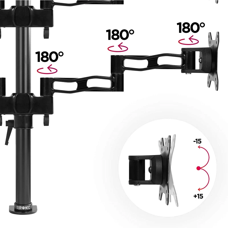 Duronic DM354 BK Braccio per 4 monitor da 13 a 27 pollici | Supporto schermi doppio | Inclinazione e altezza regolabile | VESA 75 100 | Supporto monitor ergonomico doppio articolato per PC nero