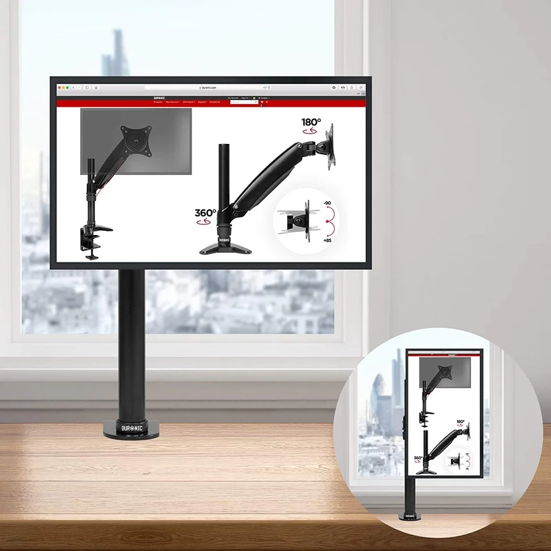 Duronic DM451X1 BK Braccio per un monitor da 15 a 27 pollici | Supporto per schermo singolo | Inclinazione e altezza regolabile | VESA 75 100 | Supporto monitor PC ergonomico con morsetto