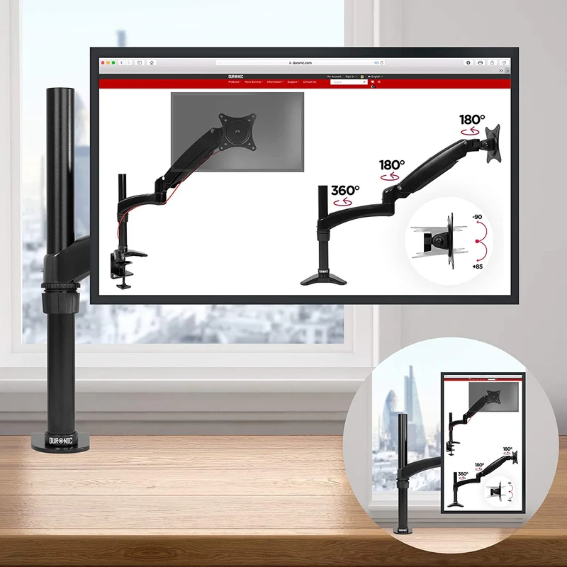 Duronic DM451X2 BK Braccio per un monitor da 15 a 27 pollici | Supporto per schermo singolo | Inclinazione e altezza regolabile | VESA 75 100 | Supporto monitor PC ergonomico con morsetto