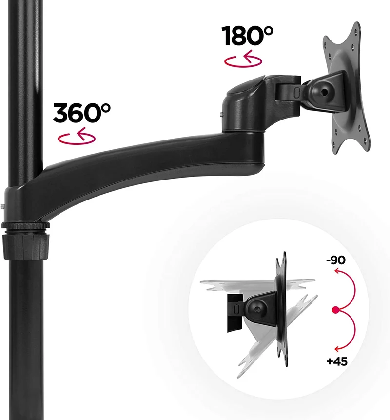 Duronic DM451X2 BK Braccio per un monitor da 15 a 27 pollici | Supporto per schermo singolo | Inclinazione e altezza regolabile | VESA 75 100 | Supporto monitor PC ergonomico con morsetto
