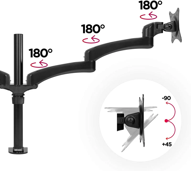 Duronic DM452 BK Supporto Monitor doppio per 2 schermi da 15-27 pollici, Braccio monitor PC ergonomico fino 8kg, VESA 75/100mm, regolabile altezza inclinazione girevole, per ufficio casa scuola, nero
