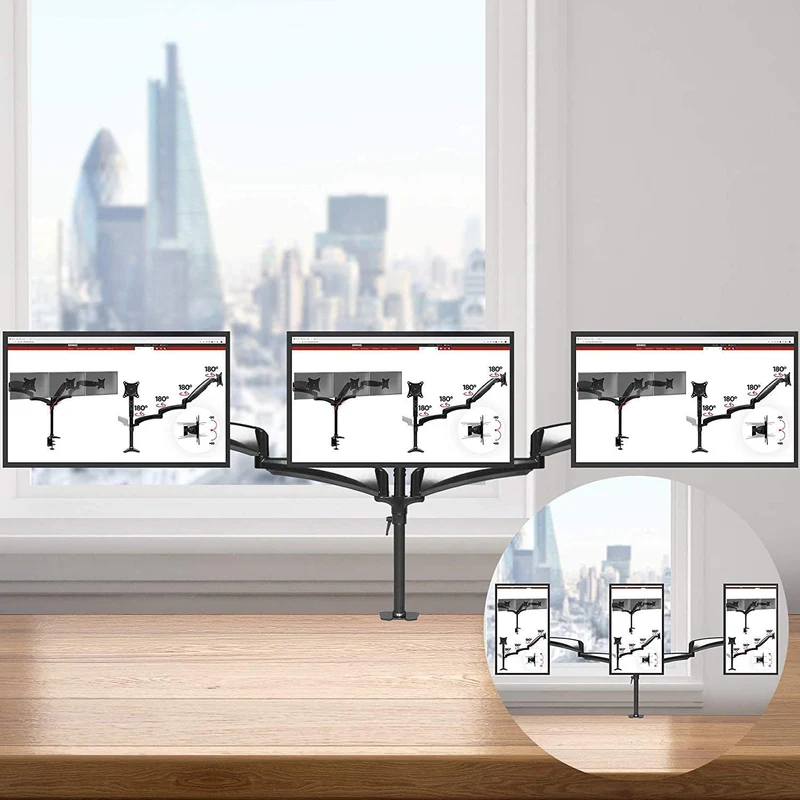 Duronic DM453 Braccio per 3 monitor da 15 a 27 pollici | Supporto schermi doppio | Inclinazione e altezza regolabile | VESA 75 100 | Supporto monitor ergonomico doppio articolato per PC nero