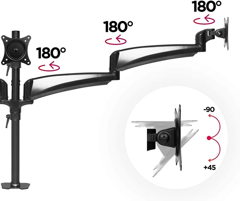 Duronic DM453 Braccio per 3 monitor da 15 a 27 pollici | Supporto schermi doppio | Inclinazione e altezza regolabile | VESA 75 100 | Supporto monitor ergonomico doppio articolato per PC nero