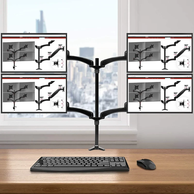 Duronic DM454 BK Braccio per 4 monitor da 13 a 27 pollici | Supporto schermi doppio | Inclinazione e altezza regolabile | VESA 75 100 | Supporto monitor ergonomico doppio articolato per PC nero