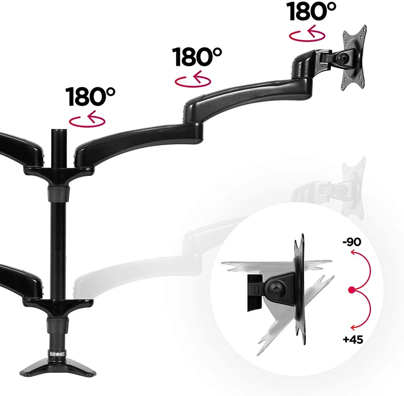 Duronic DM454 BK Braccio per 4 monitor da 13 a 27 pollici | Supporto schermi doppio | Inclinazione e altezza regolabile | VESA 75 100 | Supporto monitor ergonomico doppio articolato per PC nero