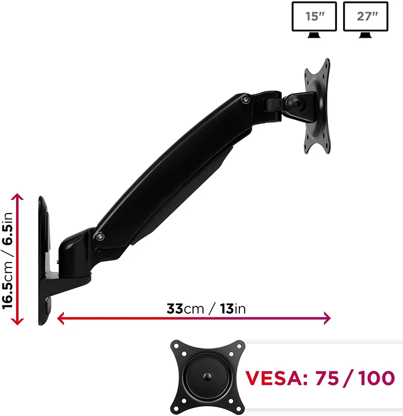 Duronic DM55W1X1 Supporto monitor da parete | Per schermi da 15 a 27 pollici | Inclinazione regolabile | Capacità 7,8kg |VESA 70 100 | Supporto ergonomico murale | Con ganci gestione cavi | Universale