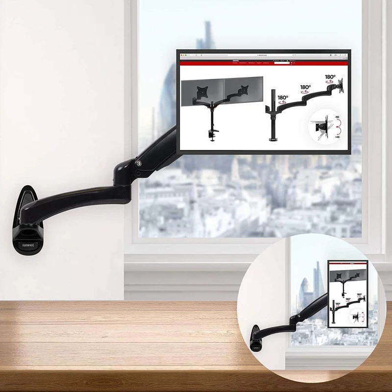 Duronic DM55W1X2 Supporto monitor da parete | Per schermi da 15 a 27 pollici | Inclinazione regolabile | Capacità 7,8kg |VESA 70 100 | Supporto ergonomico murale | Con ganci gestione cavi | Universale