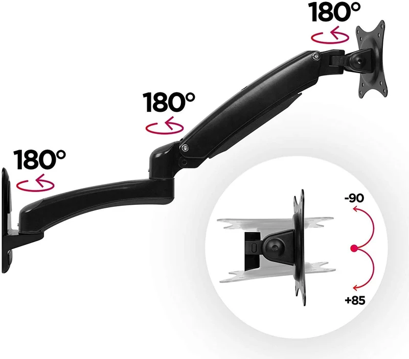 Duronic DM55W1X2 Supporto monitor da parete | Per schermi da 15 a 27 pollici | Inclinazione regolabile | Capacità 7,8kg |VESA 70 100 | Supporto ergonomico murale | Con ganci gestione cavi | Universale