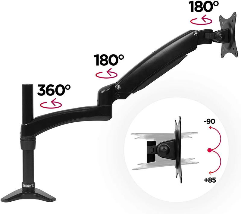 Duronic DM551X2 BK Braccio per un monitor da 15 a 27 pollici | Supporto per schermo singolo | Inclinabile e altezza facilmente regolabile | VESA 75 100 | Supporto monitor PC ergonomico con morsetto