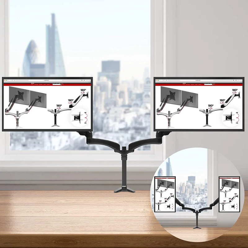 Duronic DM552 BK Supporto Monitor doppio per 2 schermi da 15-27 pollici, Braccio monitor PC ergonomico fino 8kg, VESA 75/100mm, regolabile altezza inclinazione girevole, per ufficio casa scuola, nero