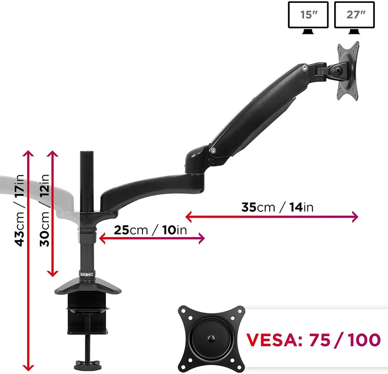Duronic DM552 BK Supporto Monitor doppio per 2 schermi da 15-27 pollici, Braccio monitor PC ergonomico fino 8kg, VESA 75/100mm, regolabile altezza inclinazione girevole, per ufficio casa scuola, nero