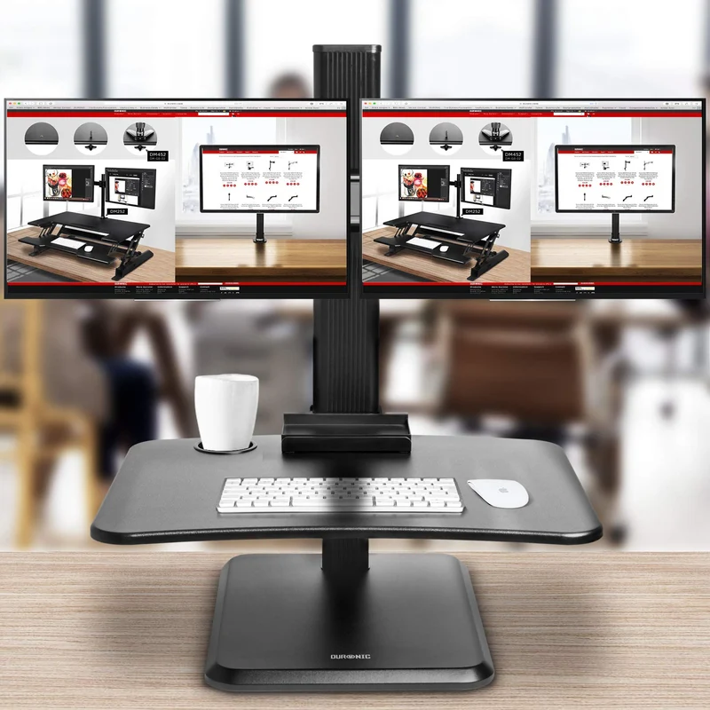 Duronic DM05D15 BK Postazione Lavoro  Altezza regolabile 7-44cm - Ampia Piattaforma 65-51cm - Portata 2kg  Scrivania ergonomica con supporto per 2 schermi - Lavorare in Piedi o seduti