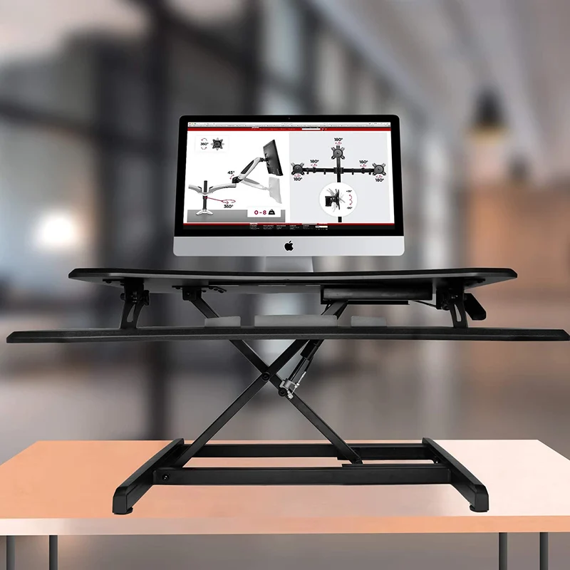 Duronic DM05D16 BK Postazione Lavoro  Altezza regolabile 12-43cm - Ampia Piattaforma 76-49cm - Portata 10kg  Scrivania ergonomica per Lavorare in Piedi con Supporto per Tastiera