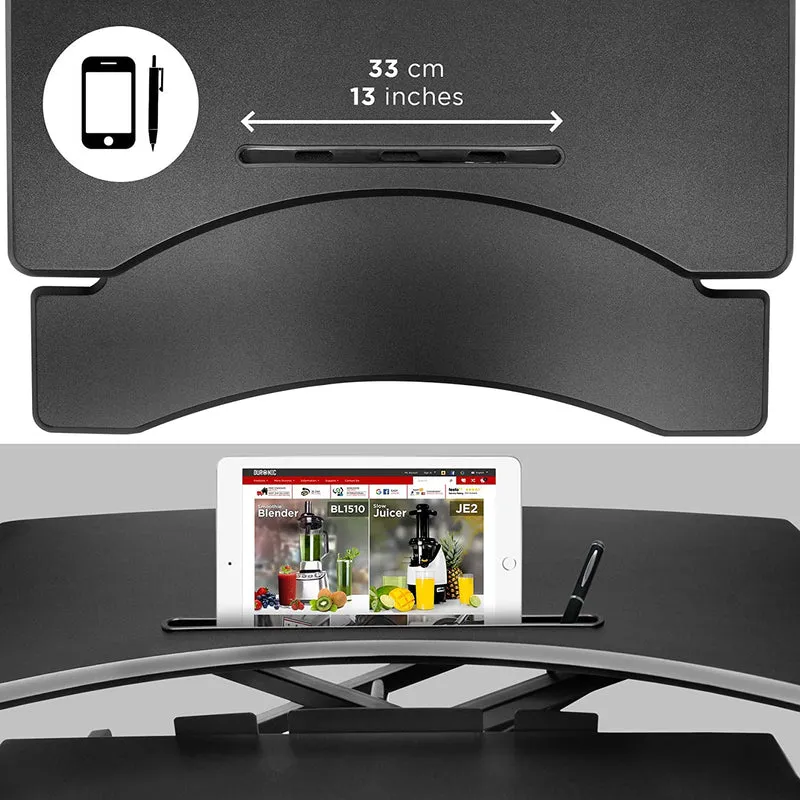 Duronic DM05D17 BK Postazione Lavoro  Altezza regolabile 12-49cm - Ampia Piattaforma 82-45cm - Portata 15kg  Scrivania ergonomica per Lavorare in Piedi con Supporto per Tastiera