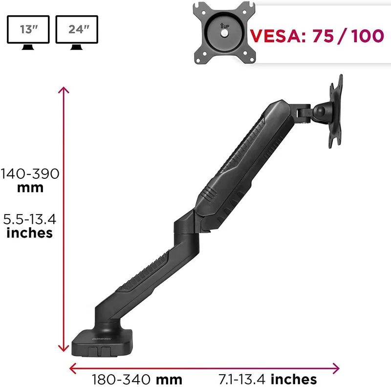 Duronic DMDC5X1 Supporto da scrivania monitor 13  24 staffa schermo con braccio estensore regolazione a gas morsetto tavolo VESA MAX 100 x 100mm struttura in acciaio INOX portata 6.5kg