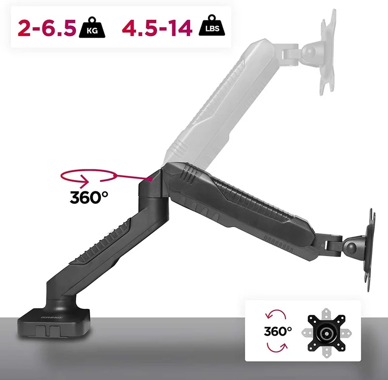 Duronic DMDC5X1 Supporto da scrivania monitor 13  24 staffa schermo con braccio estensore regolazione a gas morsetto tavolo VESA MAX 100 x 100mm struttura in acciaio INOX portata 6.5kg