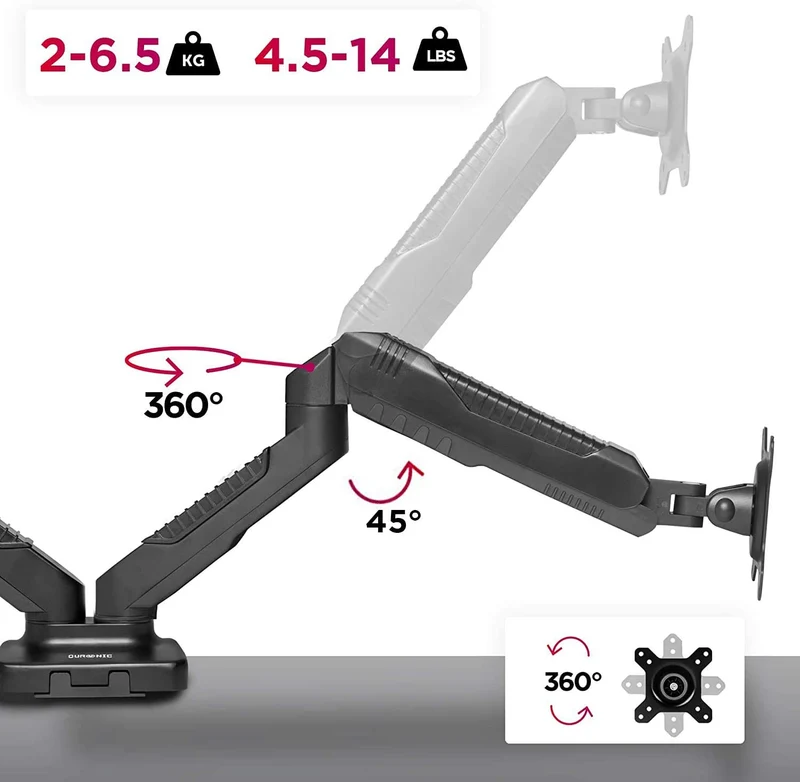 Duronic DMDC52 Supporto da scrivania per 2 monitor 13  24 staffa schermo due braccia estensori regolazione a gas morsetto tavolo VESA MAX 100 x 100mm struttura acciaio INOX portata 6.5kg