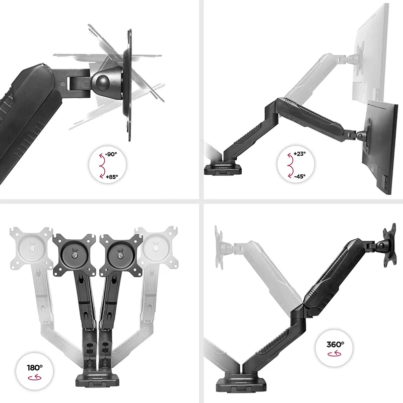 Duronic DMDC52 Supporto da scrivania per 2 monitor 13  24 staffa schermo due braccia estensori regolazione a gas morsetto tavolo VESA MAX 100 x 100mm struttura acciaio INOX portata 6.5kg