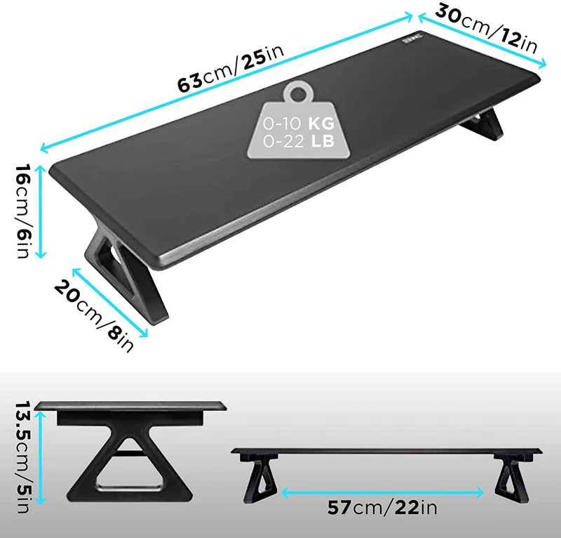 Duronic DM06-1 BK Supporto monitor scrivania dimensioni 62 x 30 cm - Supporto da tavolo altezza 15 cm per monitor e Laptop - Capacità 10kg - Mensola ergonomica per scrivania
