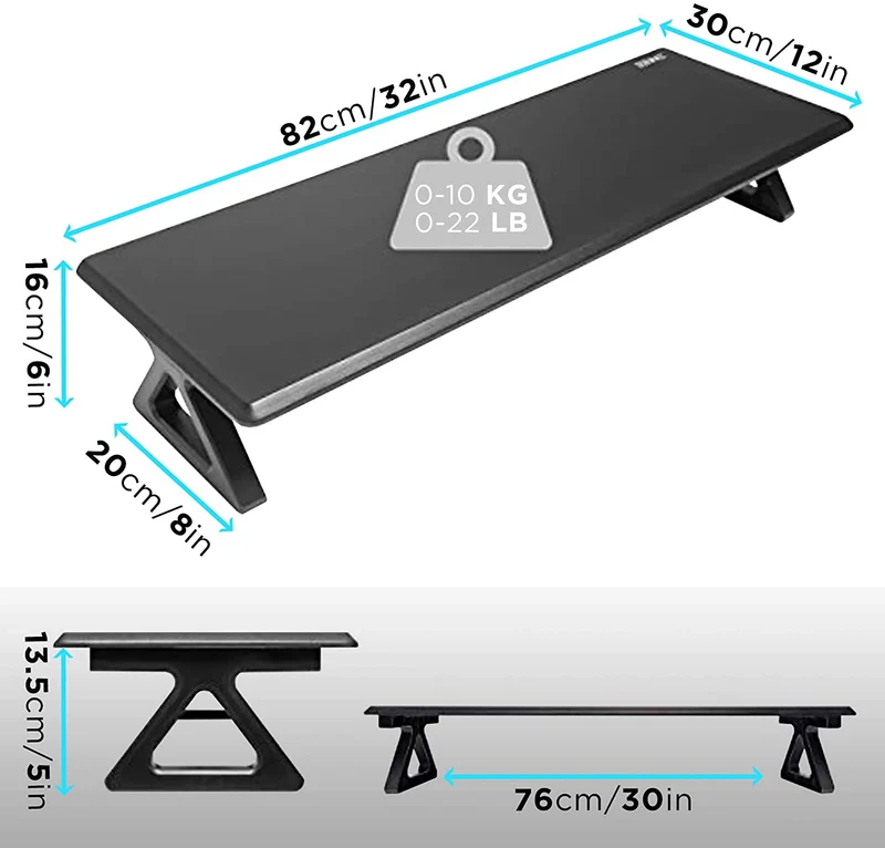 Duronic DM06-2 BK Supporto monitor scrivania dimensioni 81 x 30 cm - Supporto da tavolo altezza 15 cm per monitor e Laptop - Capacità 10kg - Mensola ergonomica per scrivania