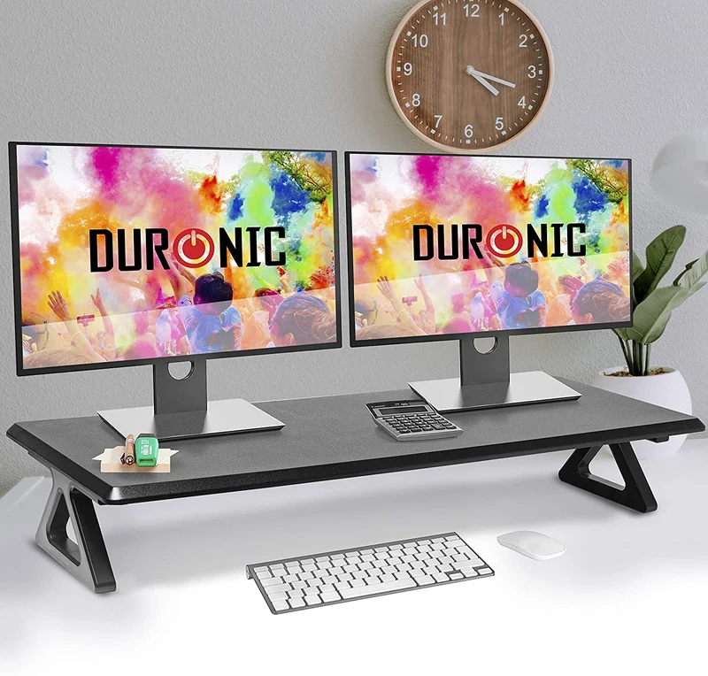 Duronic DM06-2 BK Supporto monitor scrivania dimensioni 81 x 30 cm - Supporto da tavolo altezza 15 cm per monitor e Laptop - Capacità 10kg - Mensola ergonomica per scrivania