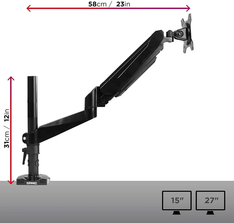 Duronic DMG51X2 Supporto da scrivania monitor 15  27 staffa schermo con braccio regolazione a gas morsetto tavolo VESA MAX 100 x 100mm acciaio INOX portata 8kg