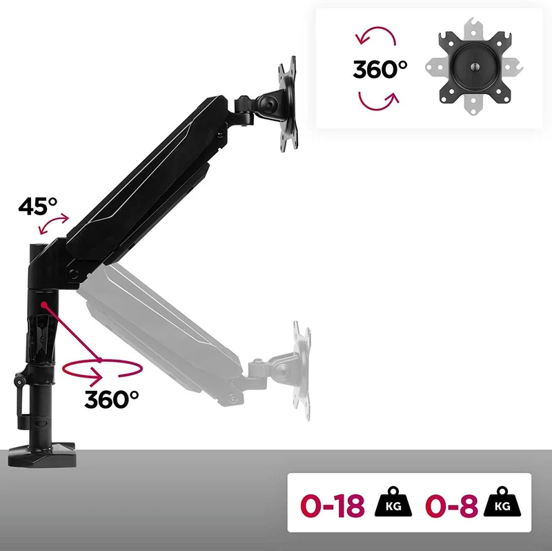 Duronic DMG51X2 Supporto da scrivania monitor 15  27 staffa schermo con braccio regolazione a gas morsetto tavolo VESA MAX 100 x 100mm acciaio INOX portata 8kg