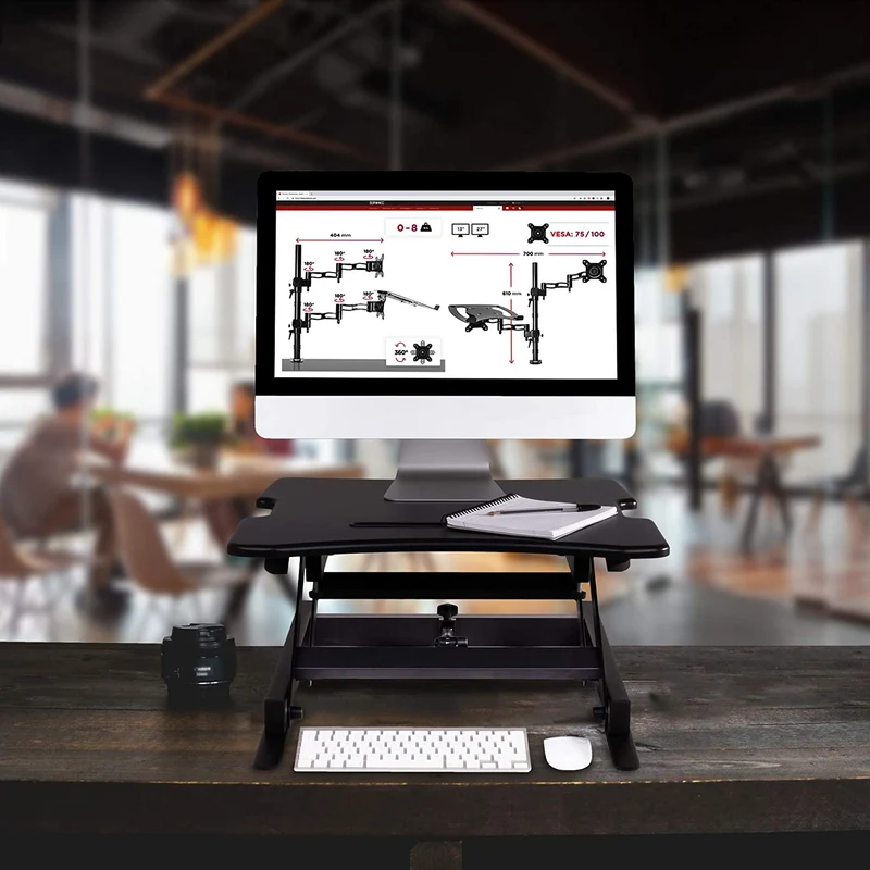 Duronic DM05D18 BK Postazione da lavoro per computer con ampia piattaforma 55 cm scrivania ufficio per pc monitor tastiera  altezza regolabile da 15 a 42 cm