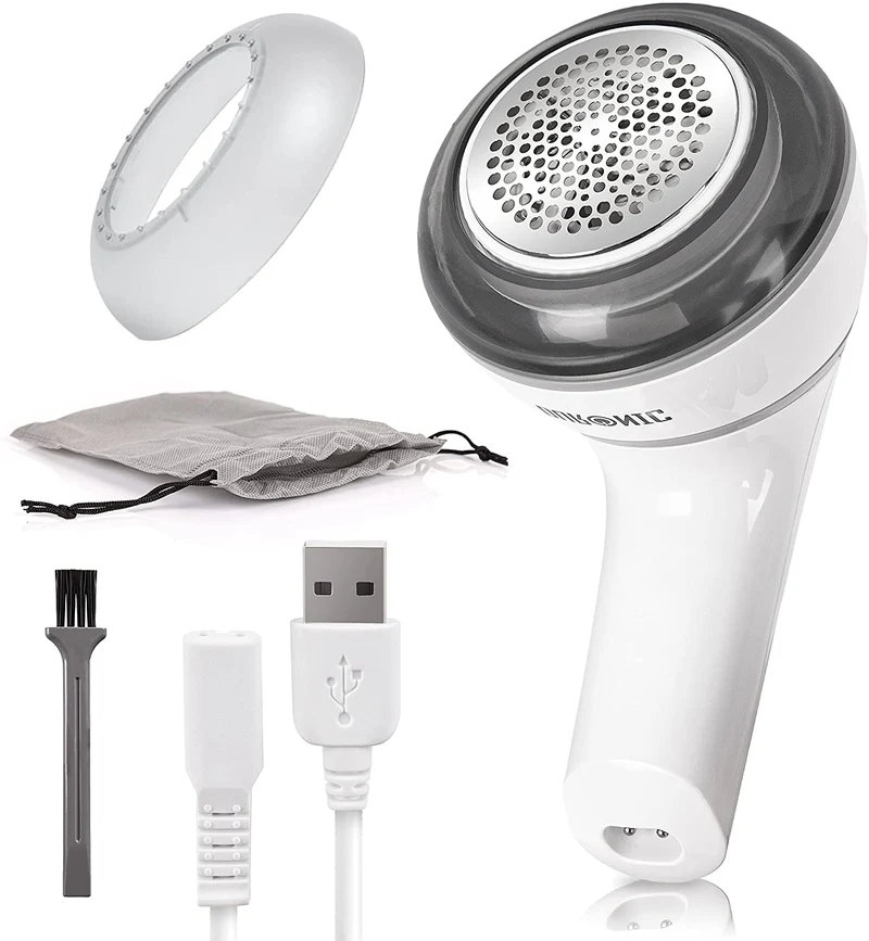Duronic FS16USB Rasoio tessuti, Debobbler, Rimuove pelucchi dai vestiti, Levapelucchi elettrico, Manico girevole, Levapelucchi ricaricabile USB, Levapelucchi con custodia, Ravviva vecchi maglioni