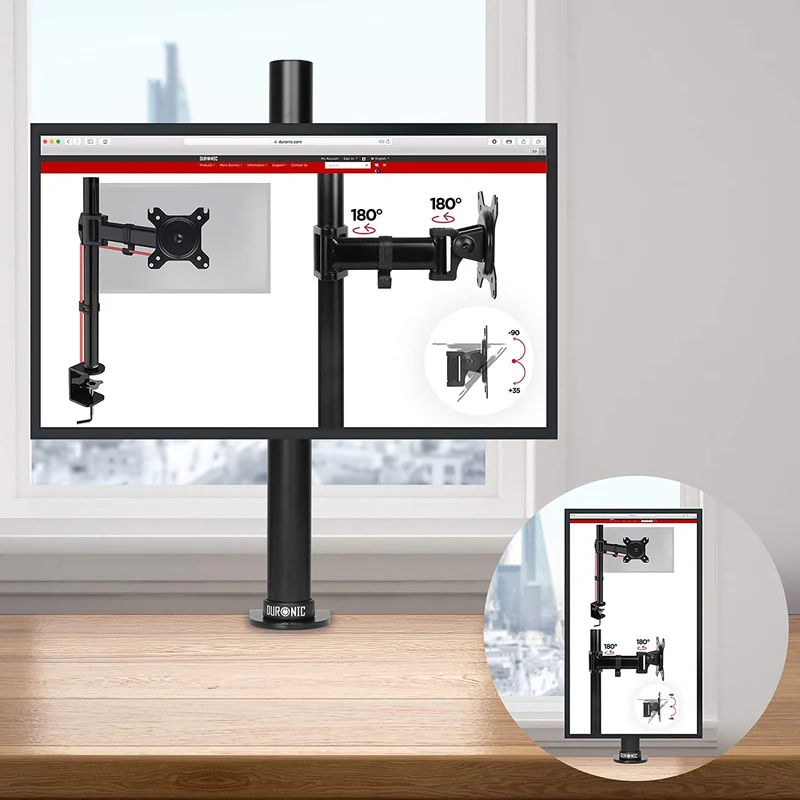 Duronic DM151X1 BK Supporto da scrivania per monitor 1332 | 8 kg per braccio | Altezza regolabile | Inclinazione -15°/+15°, rotazione 180°, rotazione 360°| VESA 75/100