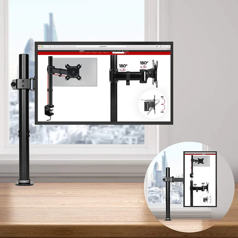 Duronic DM151X2 BK Supporto da scrivania per monitor 1332 | 8 kg con braccio estensore | Altezza regolabile | Inclinazione -15°/+15°, rotazione 180°, rotazione 360°| VESA 75/100