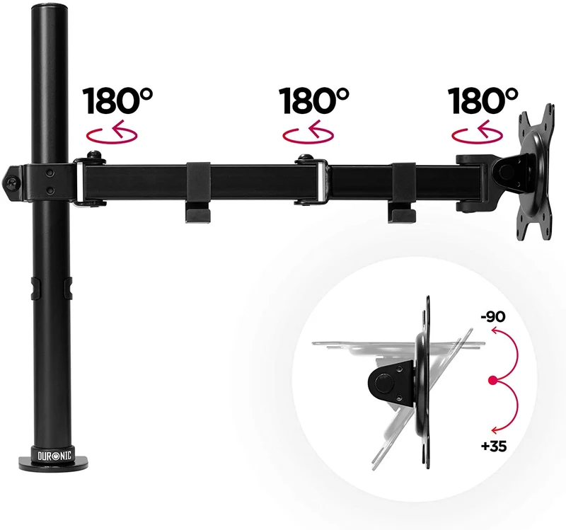 Duronic DM151X3 BK Supporto da scrivania per monitor 1332 | 8 kg con braccio estensore | Altezza regolabile | Inclinazione -15°/+15°, rotazione 180°, rotazione 360°| VESA 75/100