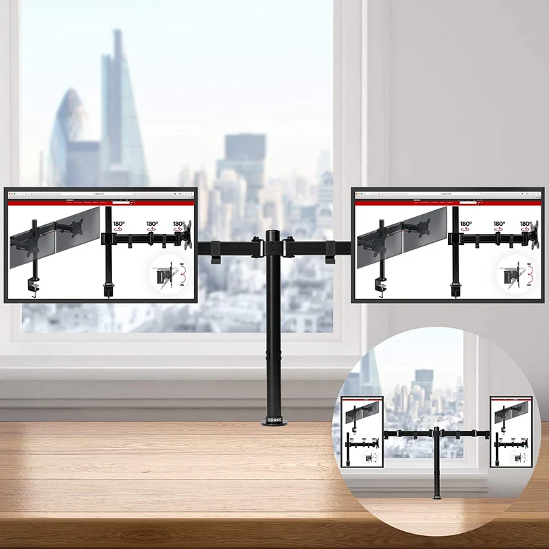 Duronic DM152 BK Supporto scrivania per 2 monitor 13-27 | 8 kg per braccio | Altezza regolabile | Inclinazione -15°/+15°, rotazione 180°, rotazione 360°| VESA 75/100