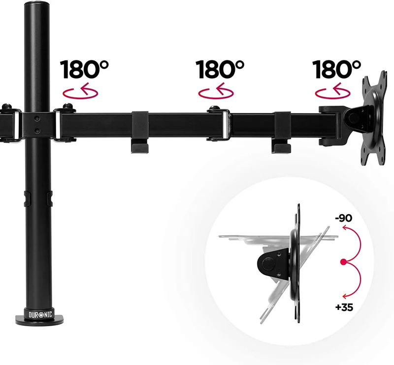 Duronic DM152 BK Supporto scrivania per 2 monitor 13-27 | 8 kg per braccio | Altezza regolabile | Inclinazione -15°/+15°, rotazione 180°, rotazione 360°| VESA 75/100
