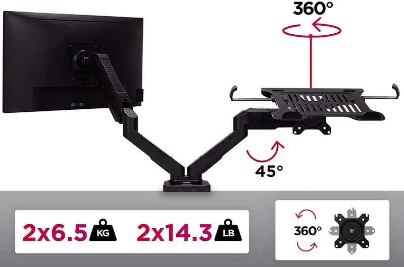 Duronic DMDCL1X1 Supporto monitor da scrivania con morsetto e piattaforma per PC portatile  Braccio porta monitor Regolazione omnidirezionale - Compatibile con schermi TV per VESA standard
