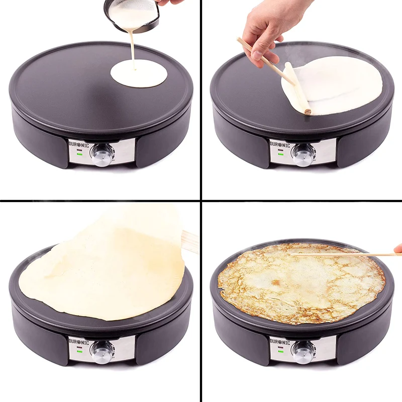 Duronic PM152 Crepiera Elettrica 1500 watt, Piastra Antiaderente Grande Rimovibile 37 centimetri, Temperatura Regolabile, Crepes Maker con Spatola e Stendi Pastella, per Pancake, Crepes, Piadine, Frittate