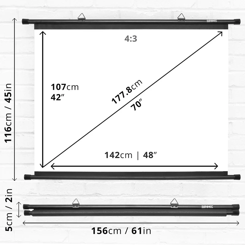 Duronic BPS70 4:3 Telo Proiettore 70 pollici, Schermo per proiettore, Telo da proiezione interno esterno, Home theater cinema Full HD 3D 4K, Schermo di proiezione anti pieghe per casa ufficio scuola