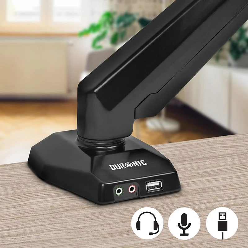 Duronic DMUSB5X1 Supporto da scrivania monitor 15  27 staffa schermo con braccio estensore regolazione a gas presa jack e USB alla base VESA MAX 100 x 100mm struttura in acciaio INOX portata 8kg