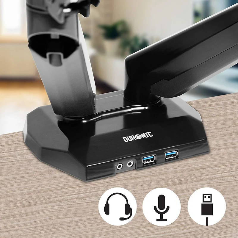 Duronic DMUSB5X2 Supporto monitor per 2 schermi 13 - 27  8 kg per braccio  Altezza regolabile fino a 50cm  Inclinazione schermo -90°/+85° - Bracci con molla a gas  base con presa Jack/USB  Supporto schermi resistente in alluminio