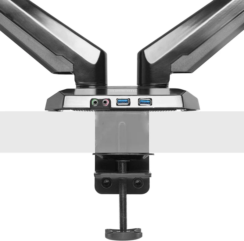 Duronic DMUSB5X2 Supporto monitor per 2 schermi 13 - 27  8 kg per braccio  Altezza regolabile fino a 50cm  Inclinazione schermo -90°/+85° - Bracci con molla a gas  base con presa Jack/USB  Supporto schermi resistente in alluminio