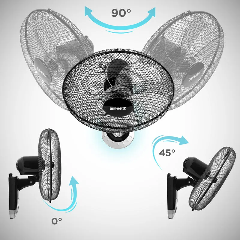 Duronic FN55 BK Ventilatore da Parete 60 W, 3 velocità con Telecomando, 5 Pale Ultra Silenzioso con Timer Fino a 4h, Ventola oscillante, Fissaggio a Muro con Montaggio e smontaggio rapido Nero
