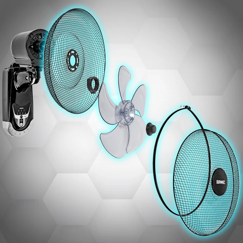 Duronic FN55 BK Ventilatore da Parete 60 W, 3 velocità con Telecomando, 5 Pale Ultra Silenzioso con Timer Fino a 4h, Ventola oscillante, Fissaggio a Muro con Montaggio e smontaggio rapido Nero